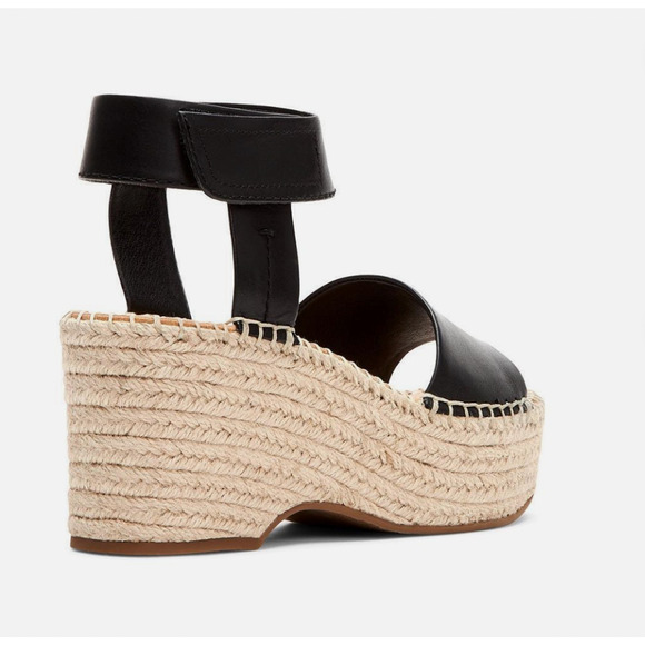 Frye 9.5 Amber Espadrille $148 Platform Wedges Leather Sandals Raffia Black - Picture 6 of 10
